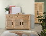 GINER Y COLOMER Buffet en Bois de Mango Massif 3 Portes 3 Tiroirs - 150x90x40 cm - Teinte Naturelle - Meuble de Rangement Rustique