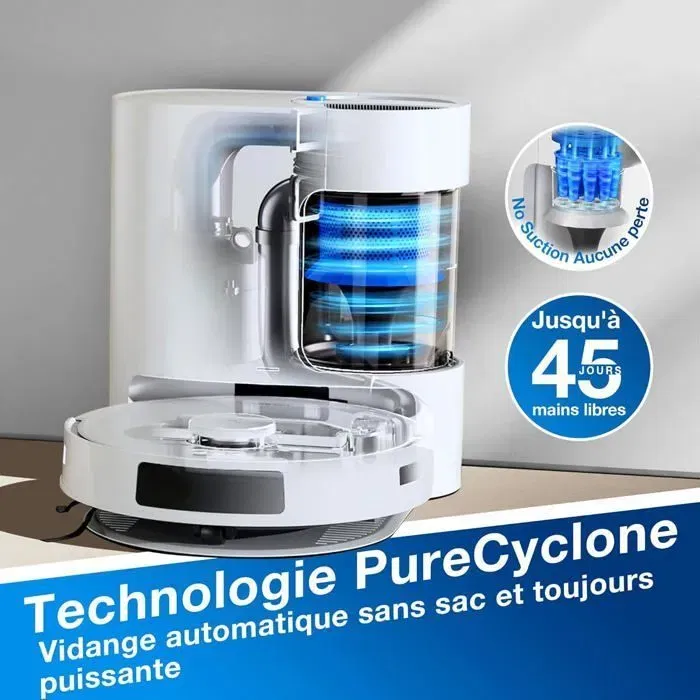 ECOVACS DEEBOT N20 PLUS Aspirateur Robot Laveur avec Technologie PureCyclone, Conteneur à Poussière sans Consommable, Aspiration 8000Pa