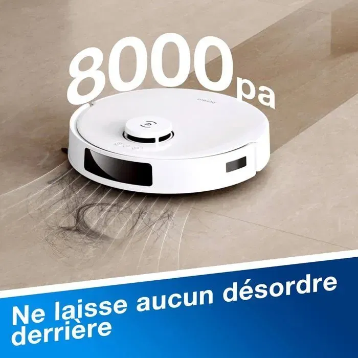 ECOVACS DEEBOT N20 PLUS Aspirateur Robot Laveur avec Technologie PureCyclone, Conteneur à Poussière sans Consommable, Aspiration 8000Pa