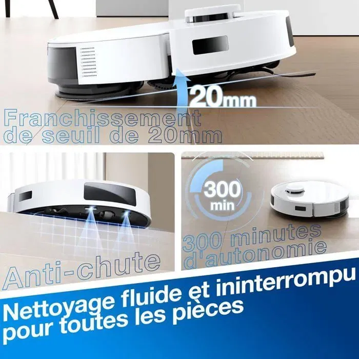 ECOVACS DEEBOT N20 PLUS Aspirateur Robot Laveur avec Technologie PureCyclone, Conteneur à Poussière sans Consommable, Aspiration 8000Pa