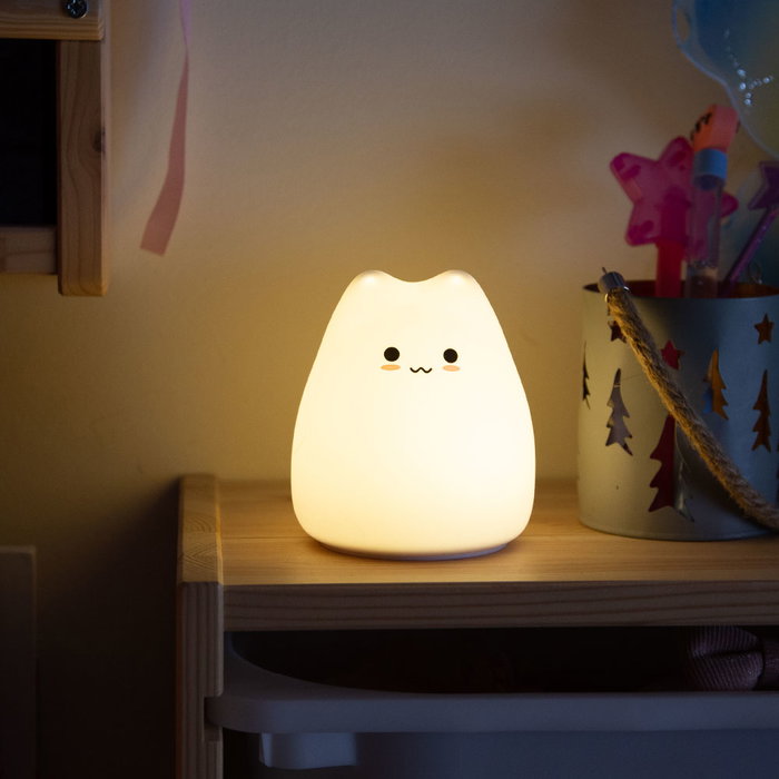 Lampe de chevet enfant LED rechargeable forme Chat - Blanc Chaud