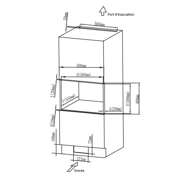 Continental Edison CEMO20EBM2 - Micro-ondes encastrable 20L - 1280W - Noir - Dimensions (LxHxP) : 59.5x38.5x35.3 cm - Plateau tournant 25.5 cm