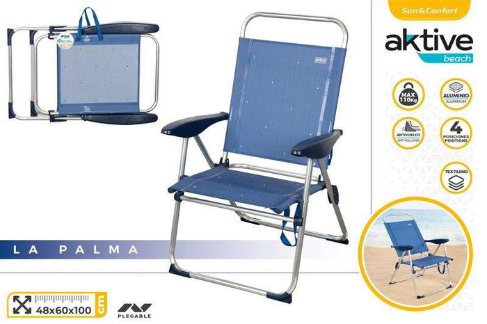 Color Baby Silla de playa plegable aluminio 4 posiciones 65x60x38/96 cm - Chaise pliante de plage en aluminium, 4 positions