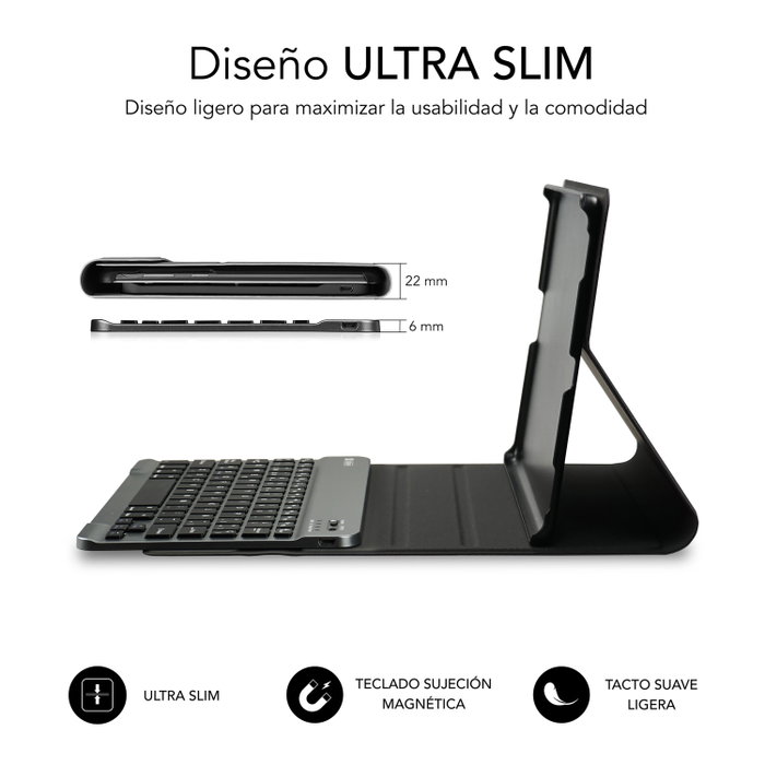 Subblim Keytab Pro Housse + Clavier sans Fil Bluetooth 5.2 AZERTY Espagnol pour Samsung Galaxy Tab A9+ 11" Noir