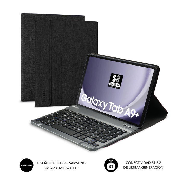 Subblim Keytab Pro Housse + Clavier sans Fil Bluetooth 5.2 AZERTY Espagnol pour Samsung Galaxy Tab A9+ 11" Noir