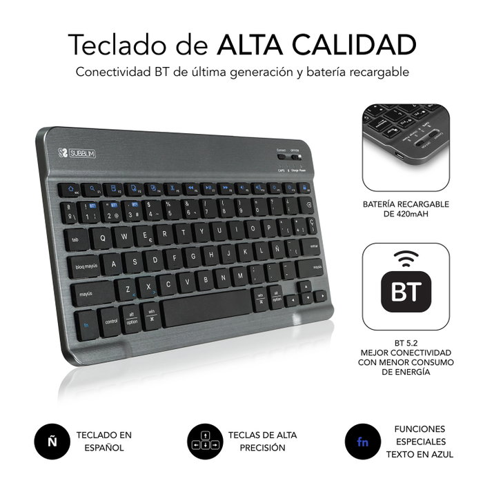Subblim Keytab Pro Housse + Clavier sans Fil Bluetooth 5.2 AZERTY Espagnol pour Samsung Galaxy Tab A9+ 11" Noir