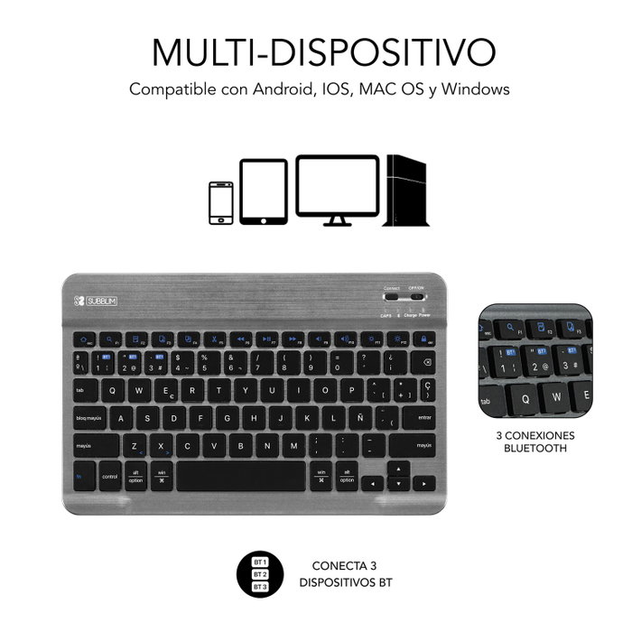 Subblim Keytab Pro Housse + Clavier sans Fil Bluetooth 5.2 AZERTY Espagnol pour Samsung Galaxy Tab A9+ 11" Noir