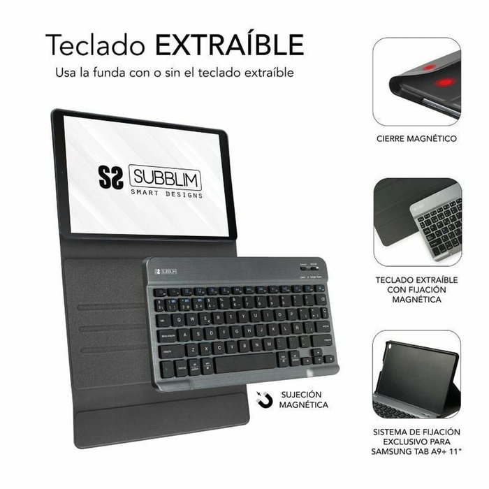 Subblim Housse et Clavier Bluetooth Keytab Pro pour Samsung Galaxy Tab A9+ 11 pouces, Noir, QWERTY Espagnol