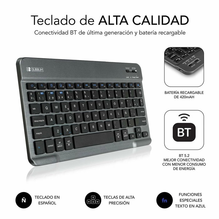 Subblim Housse et Clavier Bluetooth Keytab Pro pour Samsung Galaxy Tab A9+ 11 pouces, Noir, QWERTY Espagnol