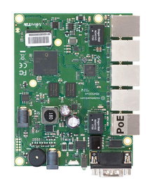 MikroTik RB450Gx4 Routeur Ethernet - CPU Quad-Core 716 MHz, 1 Go RAM, 5 ports Gigabit, PoE sortie sur port #5, avec RouterOS L5