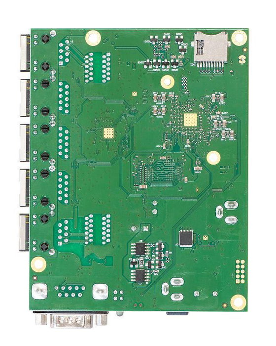 MikroTik RB450Gx4 Routeur Ethernet - CPU Quad-Core 716 MHz, 1 Go RAM, 5 ports Gigabit, PoE sortie sur port #5, avec RouterOS L5