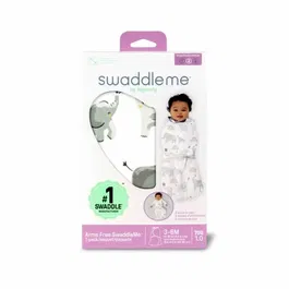 Ingenuity Gigoteuse d'Emmaillotage Evolutive SwaddleMe Arms Free, Convertible, TOG 1 Mi-Saison, Taille 3 a 6 Mois (14-18 lb/30 pouces), Certifie Oeko-Tex, Motif Elephant