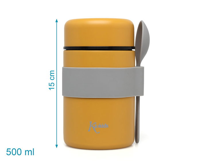 KioKids Termo Biberon Isotherme En Acier Inoxidable, Capacite 500 ml, Avec Cuillere Integree, Couleur Moutarde - Collection Little Sauvages KioKids Termo Biberon Isotherme En Acier Inoxidable, Capacite 500 ml, Avec Cuillere Integree, Couleur Moutarde - Collection Little Sauvages