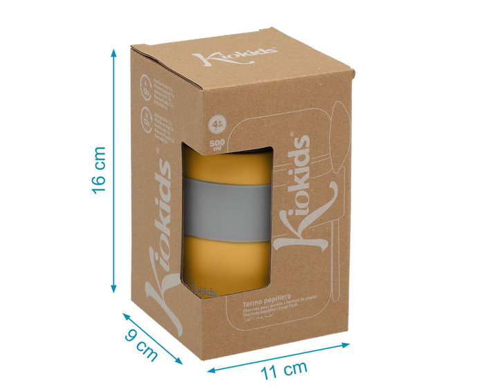 KioKids Termo Biberon Isotherme En Acier Inoxidable, Capacite 500 ml, Avec Cuillere Integree, Couleur Moutarde - Collection Little Sauvages KioKids Termo Biberon Isotherme En Acier Inoxidable, Capacite 500 ml, Avec Cuillere Integree, Couleur Moutarde - Collection Little Sauvages
