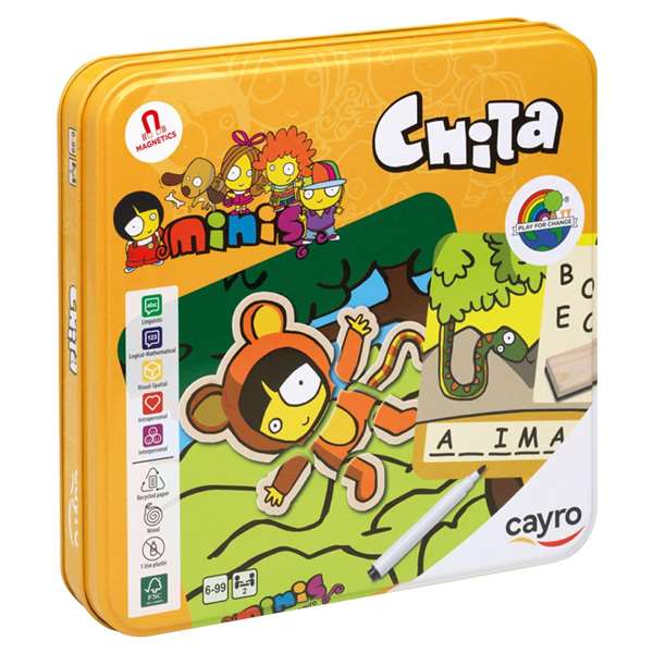 Cayro - Jeu du pendu Chita en bois dans une boîte métallique - 8 pièces, 2 joueurs - Dimensions 19 x 19 x 3.5 cm Cayro - Jeu du pendu Chita en bois dans une boîte métallique - 8 pièces, 2 joueurs - Dimensions 19 x 19 x 3.5 cm