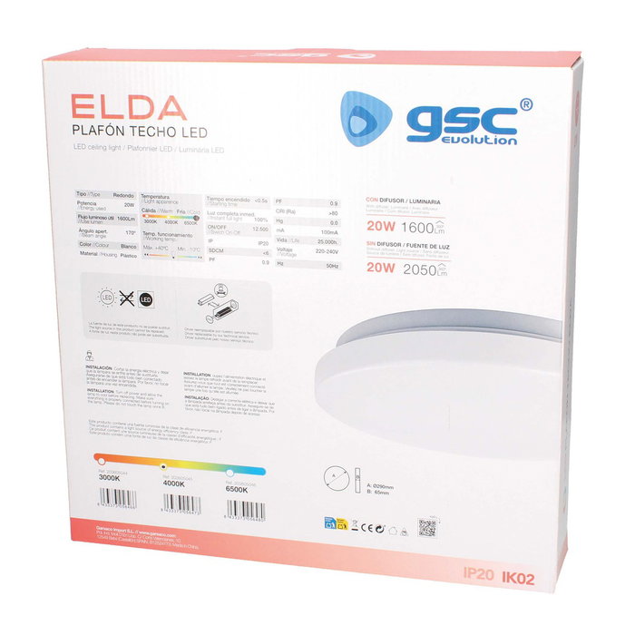Elda Plafón techo LED 20W 4000K Blanco