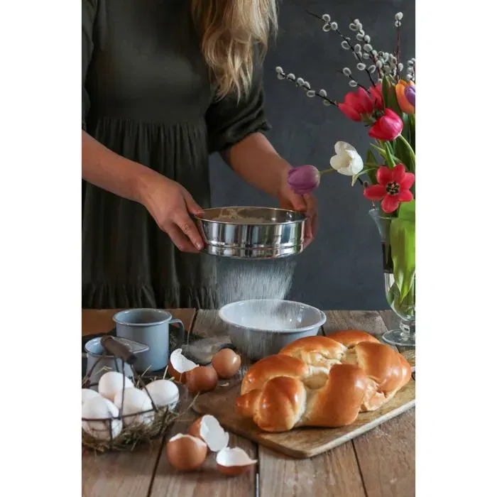 Fackelmann Zenker - Ensemble de 3 ustensiles pour la fabrication du pain maison : bol à mélanger en inox, tamis et moule à pain (26x16x9 cm) - Jusqu'à 230°C