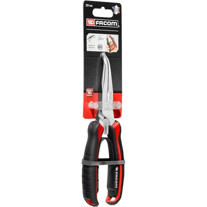 Facom 183A.20CPEPB - Pince à becs demi-ronds coudés effilés - Bec fin strié pour une prise renforcée, outil de précision professionnel