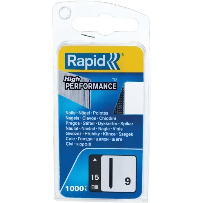 Rapid Agraf 1000 - Clous en acier n°9, 15mm (Paquet de 1000) - Pour travaux de menuiserie et bricolage