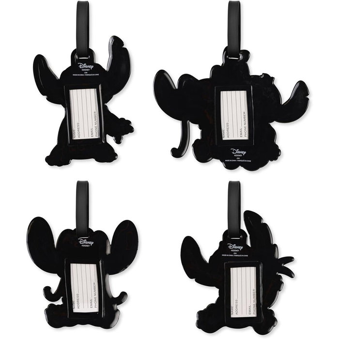 Disney Set de 4 Étiquettes de Bagage Angel & Stitch en Silicone de Haute Qualité - Résistantes et Durables