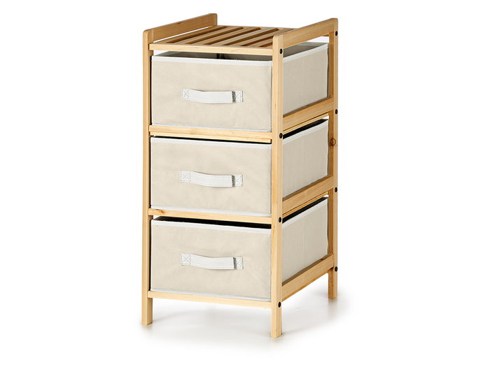KIPIT Étagère en Bambou avec 3 Tiroirs, Bambou + Gris clair KIPIT Étagère en Bambou avec 3 Tiroirs, Bambou + Gris clair
