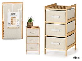 KIPIT Étagère en Bambou avec 3 Tiroirs, Bambou + Gris clair