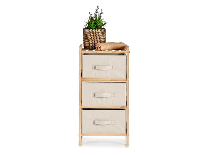 KIPIT Étagère en Bambou avec 3 Tiroirs, Bambou + Gris clair KIPIT Étagère en Bambou avec 3 Tiroirs, Bambou + Gris clair