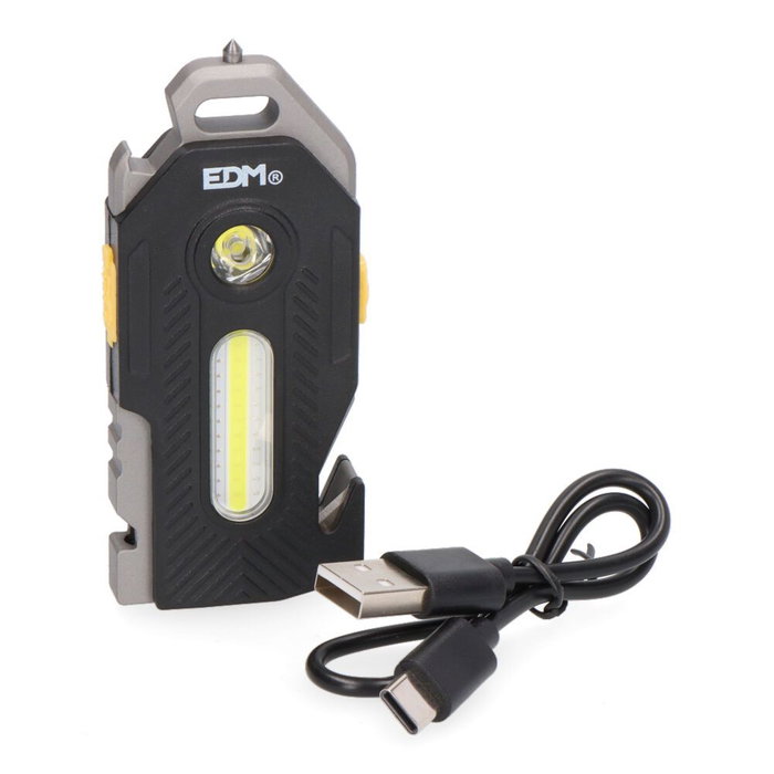 EDM Lampe de sécurité 6 en 1 Titan Survival, 400 lm, 7 W + 2,5 W, rechargeable USB-C, 39 x 21 x 92 mm