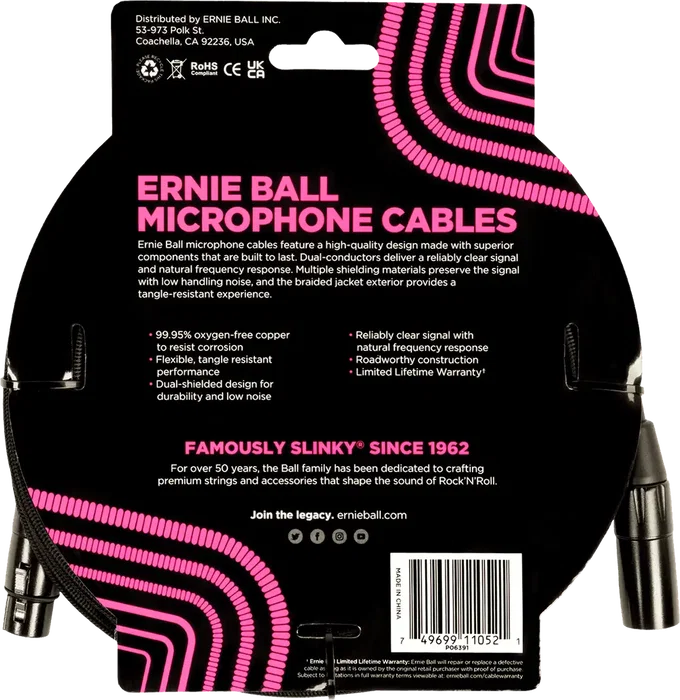 ERNIEBALL Câble Micro Classic XLR-XLR Noir 4,5 m