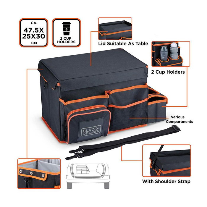 Black+Decker Organisateur de voiture avec refroidisseur 47.5 x 25 x 30 cm Noir et Orange Black+Decker Organisateur de voiture avec refroidisseur 47.5 x 25 x 30 cm Noir et Orange