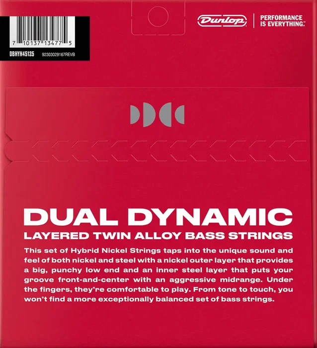 Dunlop Cordes pour Basse Dual Dynamic Hybrid Nickel 5 Cordes 45-125