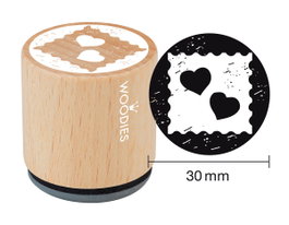 Woodies Sceau en bois et caoutchouc motifs cœurs 33x30mm