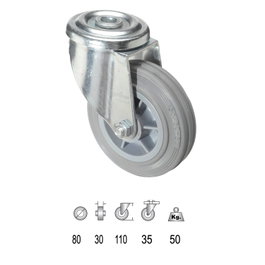 WOLFPACK LINEA PROFESIONAL Rueda Industrial Goma Gris Pasante 80mm