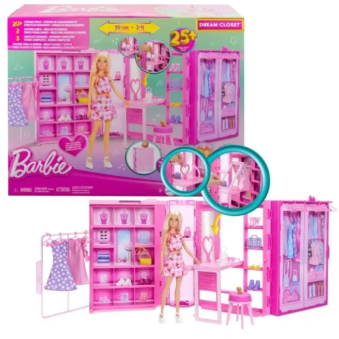 Barbie HXD58 Coffret Dressing de Rêve Poupée Barbie avec 27 Accessoires, Garde-Robe Pailletée à Déplier, Penderie, Table Coiffeuse et Chien Barbie HXD58 Coffret Dressing de Rêve Poupée Barbie avec 27 Accessoires, Garde-Robe Pailletée à Déplier, Penderie, Table Coiffeuse et Chien