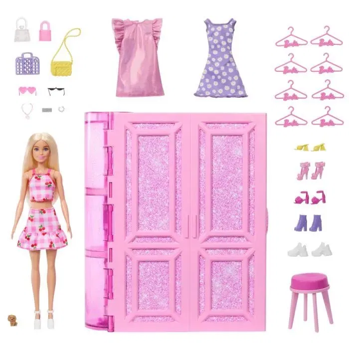 Barbie HXD58 Coffret Dressing de Rêve Poupée Barbie avec 27 Accessoires, Garde-Robe Pailletée à Déplier, Penderie, Table Coiffeuse et Chien Barbie HXD58 Coffret Dressing de Rêve Poupée Barbie avec 27 Accessoires, Garde-Robe Pailletée à Déplier, Penderie, Table Coiffeuse et Chien