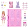 Barbie HXD58 Coffret Dressing de Rêve Poupée Barbie avec 27 Accessoires, Garde-Robe Pailletée à Déplier, Penderie, Table Coiffeuse et Chien
