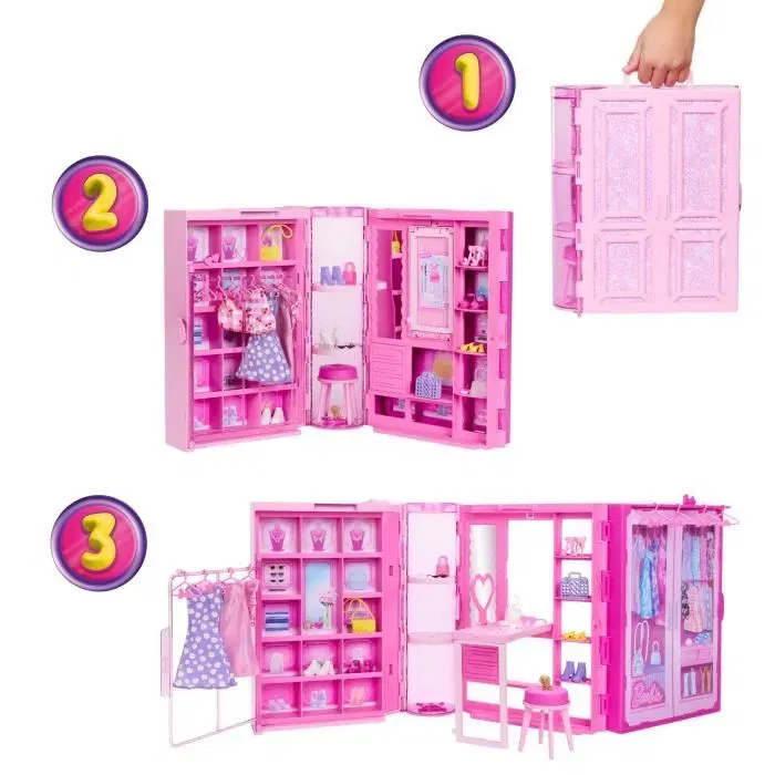 Barbie HXD58 Coffret Dressing de Rêve Poupée Barbie avec 27 Accessoires, Garde-Robe Pailletée à Déplier, Penderie, Table Coiffeuse et Chien Barbie HXD58 Coffret Dressing de Rêve Poupée Barbie avec 27 Accessoires, Garde-Robe Pailletée à Déplier, Penderie, Table Coiffeuse et Chien