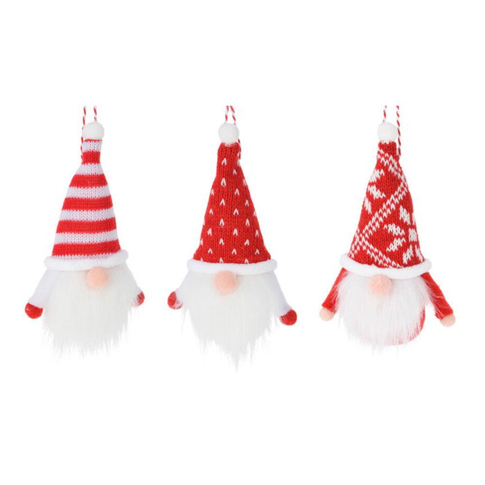 Basics Gnome suspendu rouge et blanc, modèles variés, polyester et polystyrène expansé, 7,5 x 5 x 14 cm