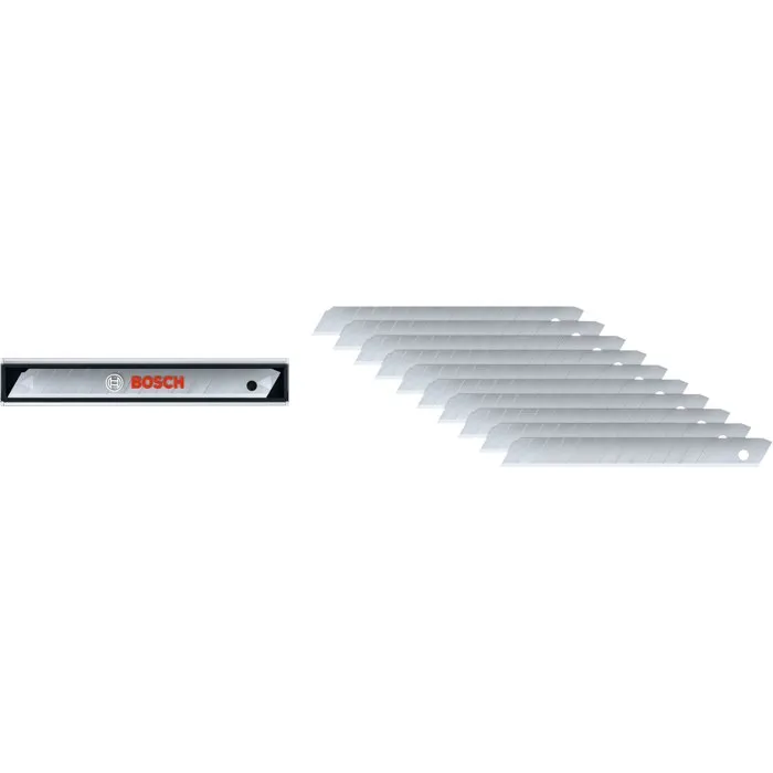 Bosch - 10 lames sectionnables 9 mm - pour cutter - acier SK5 - coupe carton, moquette, plastique - avec étui de rangement