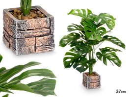 Ibergarden Pot carré plante feuille nervurée 39x75x35 cm vert plastique magnésium (Set de 4)