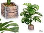 Ibergarden Pot carré plante feuille nervurée 39x75x35 cm vert plastique magnésium (Set de 4)