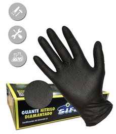SIFER Gants en nitrile diamantés noir/volcano Taille M, boîte de 50 unités Tip-M