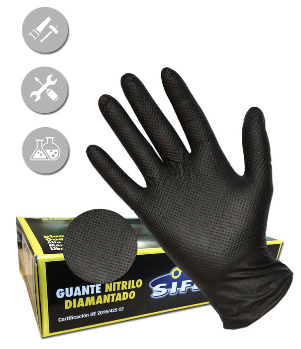 SIFER Gants en nitrile diamantés noir/volcano Taille M, boîte de 50 unités Tip-M SIFER Gants en nitrile diamantés noir/volcano Taille M, boîte de 50 unités Tip-M