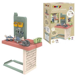 Smoby Banco de trabajo, établi enfant avec 39 accessoires, jeu d'imitation espagnol/portugais, dès 2 ans