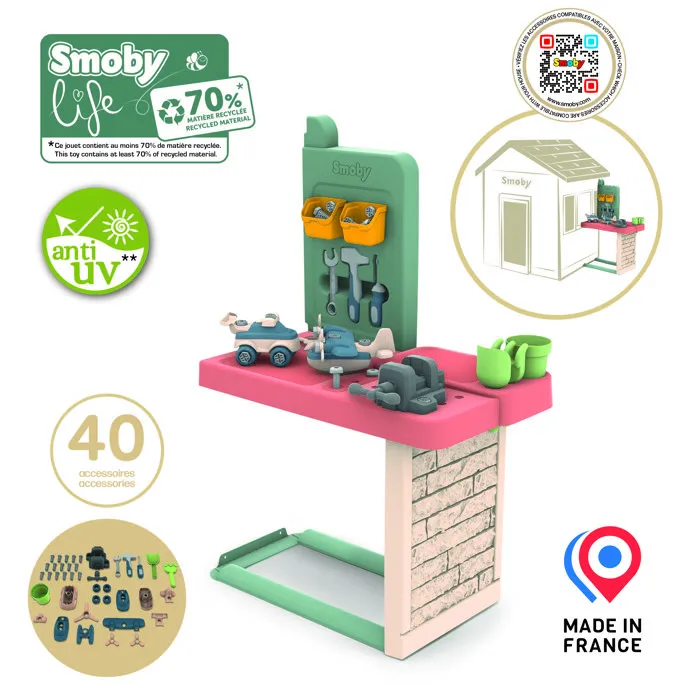 Smoby Atelier de bricolage pour maison Smoby Life (Neo Jura Lodge, My Neo House, Chef House...) - 39 accessoires - Jouet en matière recyclée - Fabriqué en France - Dès 2 ans
