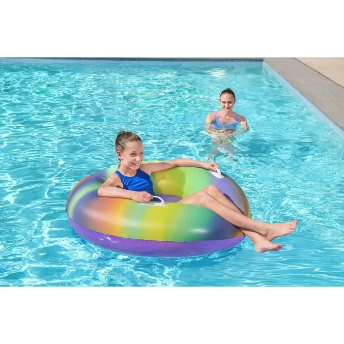 Bestway Bouée gonflable Rainbow pour enfants - Diamètre 119 cm - Multicolore - À partir de 6 ans - Avec poignées - Pour piscine et plage