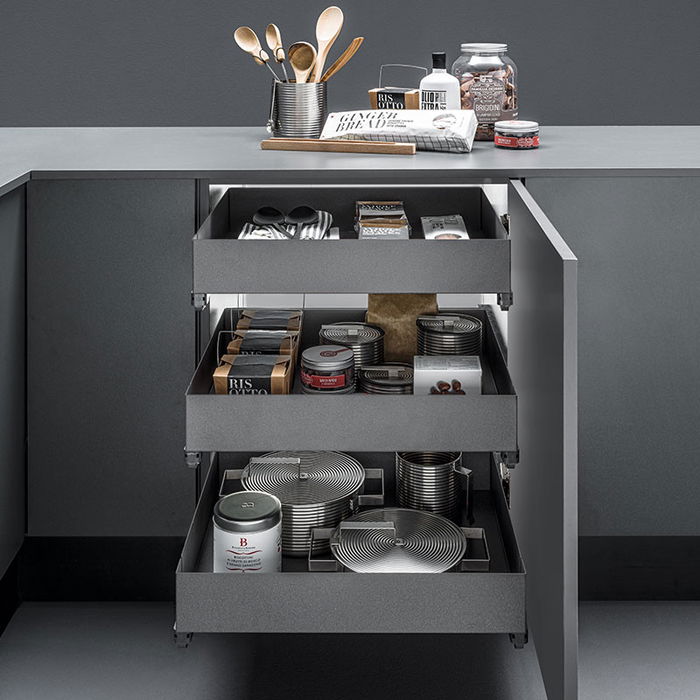 VIBO Cesta extraíble de cocina Serie Lamina Acabado Antracita Modulo 450 con cierre amortiguado