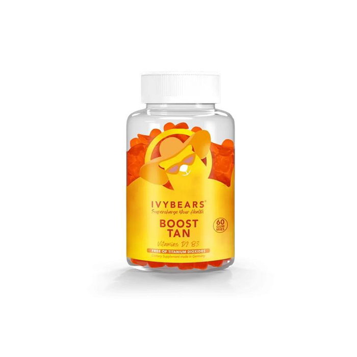 Ivybears Boost Tan 150g - Gummies pour le bronzage avec bêta-carotène et vitamines A, C, E - Complément alimentaire 100% végan - Fabriqué en Allemagne (Lote L240332) Ivybears Boost Tan 150g - Gummies pour le bronzage avec bêta-carotène et vitamines A, C, E - Complément alimentaire 100% végan - Fabriqué en Allemagne (Lote L240332)
