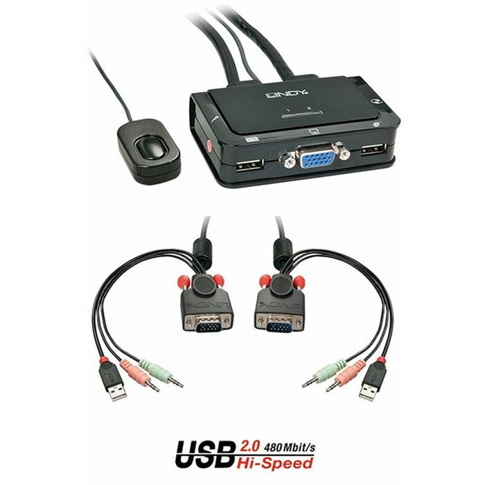Lindy Switch KVM 2 Ports VGA, USB 2.0 & Audio avec câbles intégrés