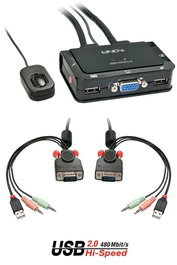 Lindy Switch KVM 2 Ports VGA, USB 2.0 & Audio avec câbles intégrés